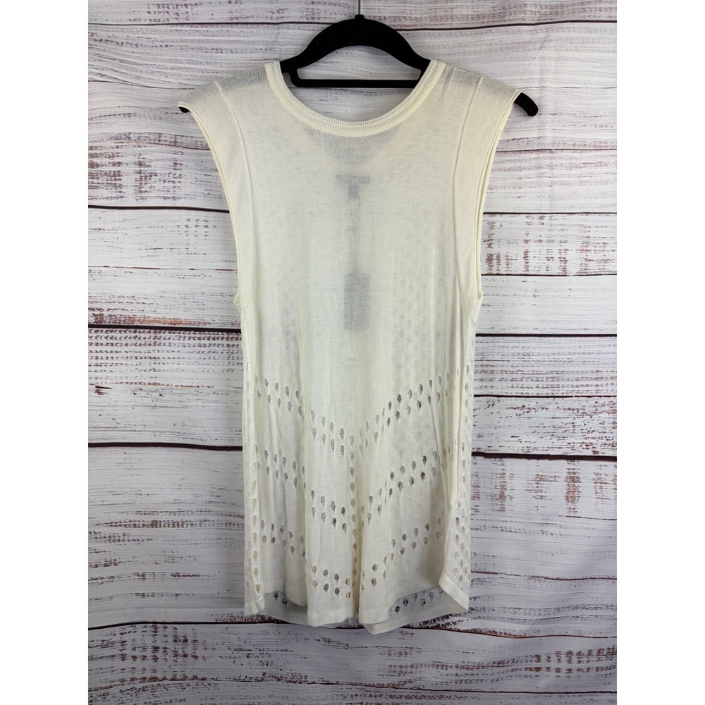 Express Ivory Pointelle eyelet Knit Sleeveless Tank Top Split Back NWT Size S/P